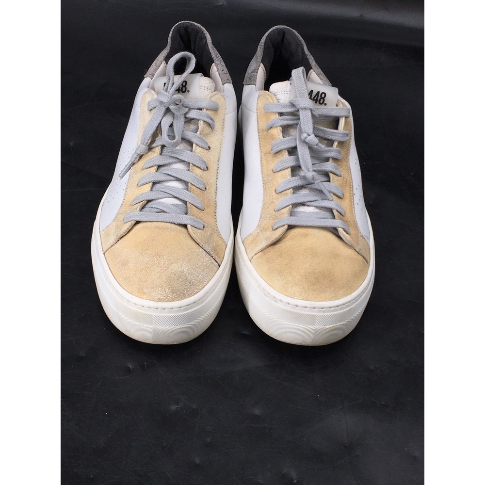 P448 Thea Leather Lace Up Sneakers White Sz US 9.5 EU 40